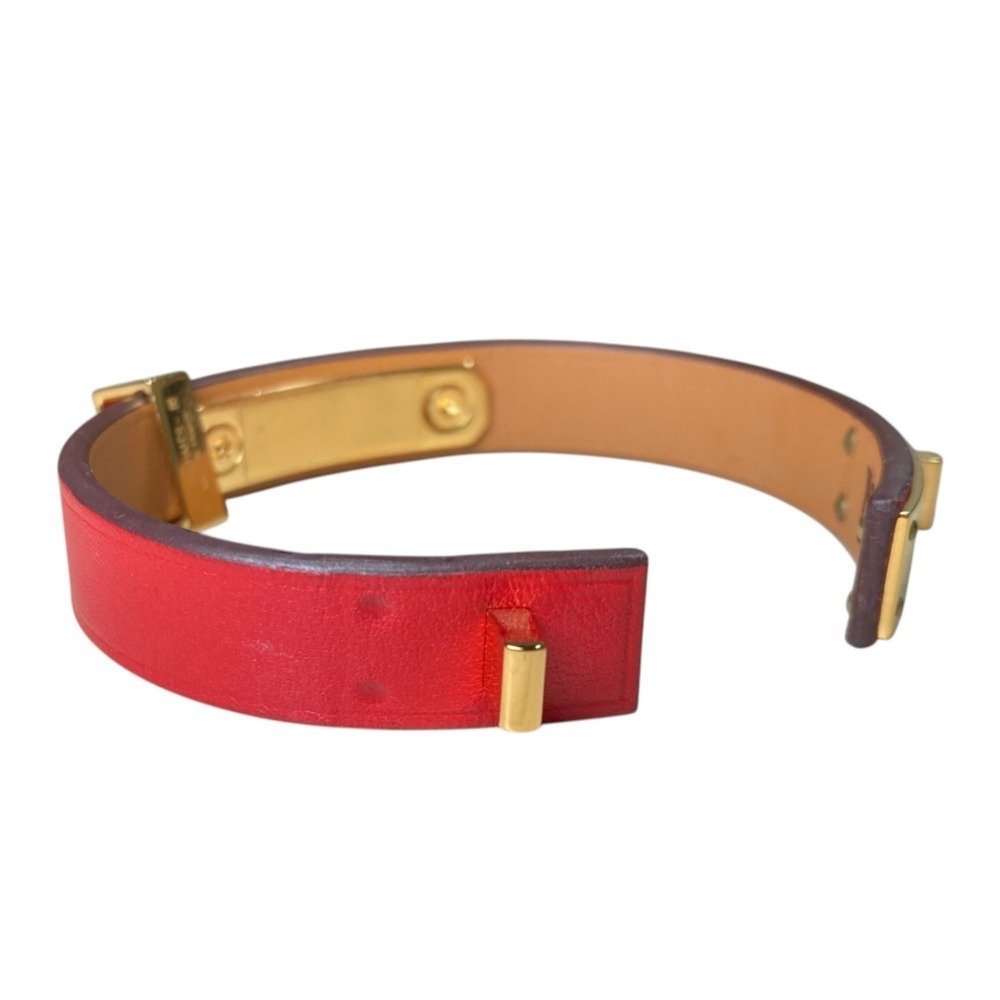 HERMES Hermes As de Coeur Heart Motif Leather Bracelet T2 Red Gold Color Women's - Picture 5 of 13